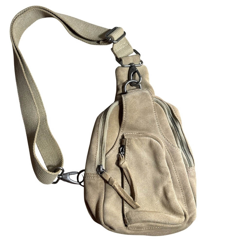 Free People Hudson Sling Bag Tan Suede Leather Crossbody Backpack Boho Festival